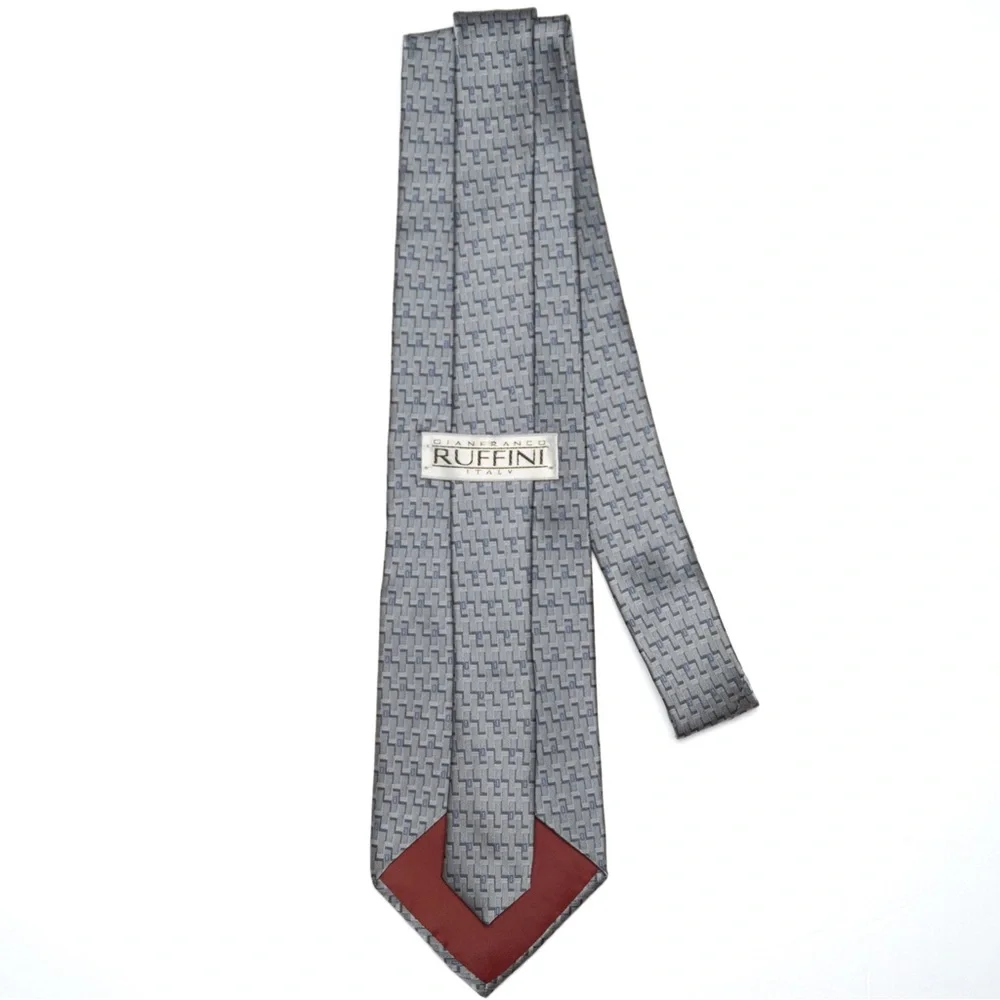 Gianfranco Ruffini VTG Italian‎ Silk Gray Geometric Patterned Men's Necktie, EUC